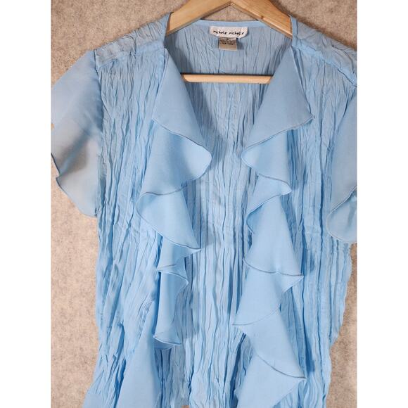 MICHELE MICHELLE Blue Batwing Sleeve Ruffle Open Front Top SZ M - Picture 3 of 6